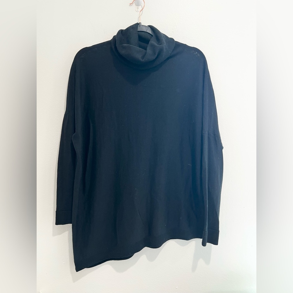 Eileen Fisher diagonal hem oversized Black Turtleneck Sweater Womens Size Small